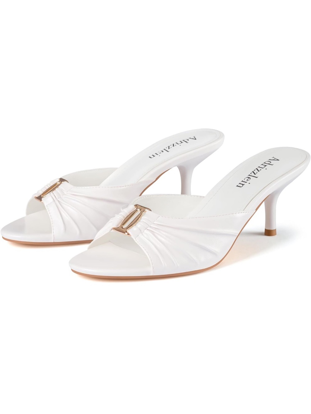Luxury dupe - Adrizzlein (Amazon) White Open-Toe 2.7 inch Kitten Heels
